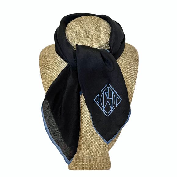 RARE Ralph Lauren Vintage Logo Navy Blue Silk Neckerchief Scarf Pocket Square - Picture 1 of 7